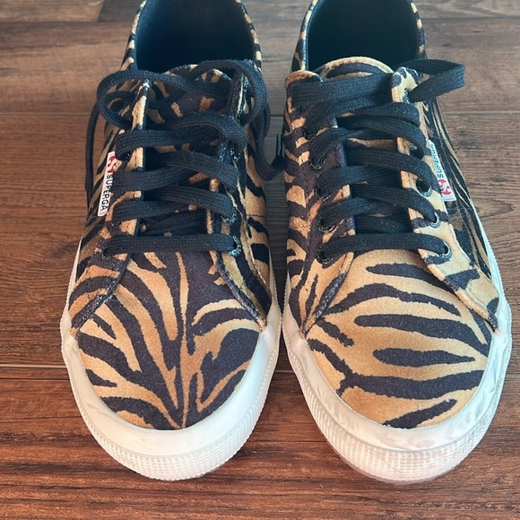 SUPERGA 2750 Fanvelw Womens Sz 8.5 Cognac Zebra Velvet Animal Print - Picture 9 of 10